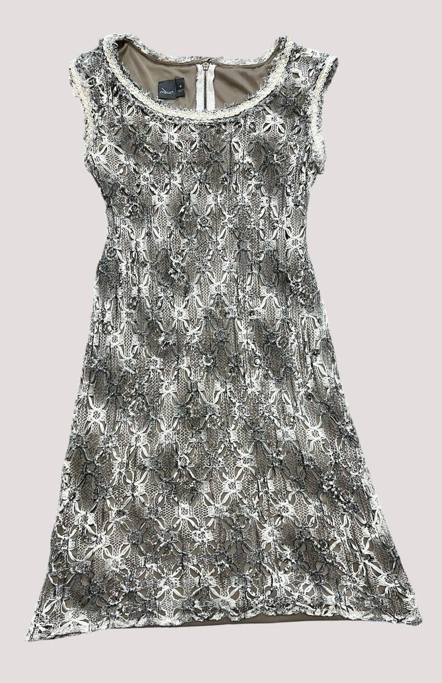 MUSE Midi Dress Womens 4 Ivory Taupe Crochet Sheath Earthy Grunge Boho